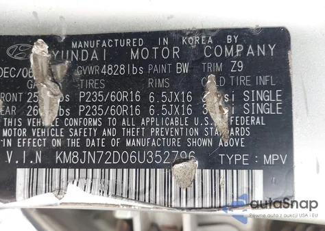 2006 Hyundai Tucson Gls/Limited z USA, uszkodzony, nr VIN KM8JN72D06U352796